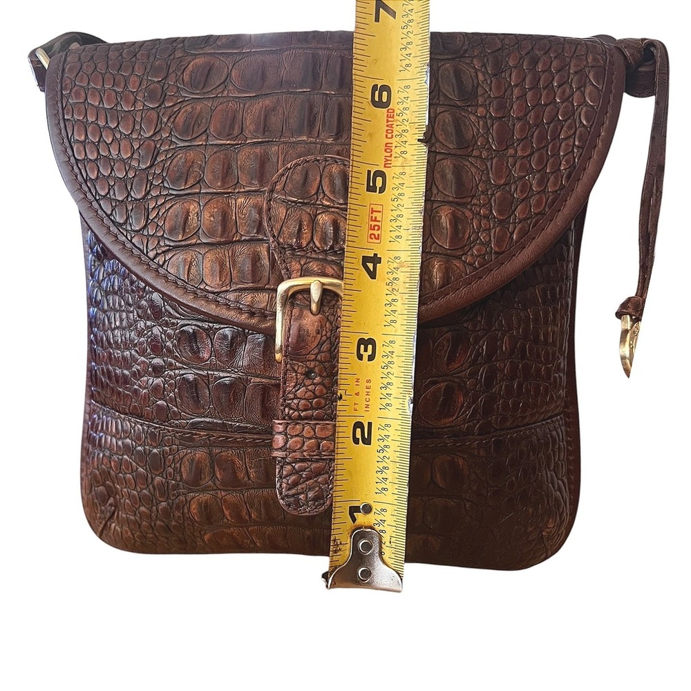 VTG Brahmin Dark Brown Croc Embossed Leather Crossbody Bag Made in USA *FLAWED* - Picture 8 of 16